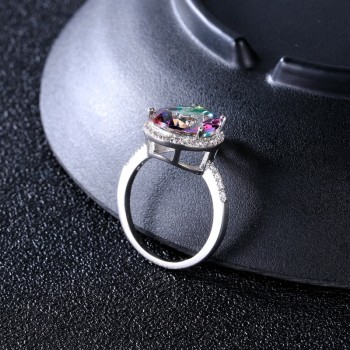 Ladies Jewelry S925 Silver Ring Mystical Rainbow Topaz Dripping Ring Wedding Jewelry Party Valentines Day Gift