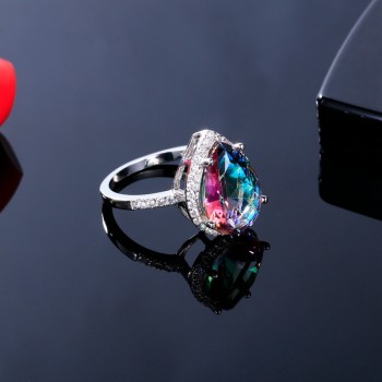 Ladies Jewelry S925 Silver Ring Mystical Rainbow Topaz Dripping Ring Wedding Jewelry Party Valentines Day Gift