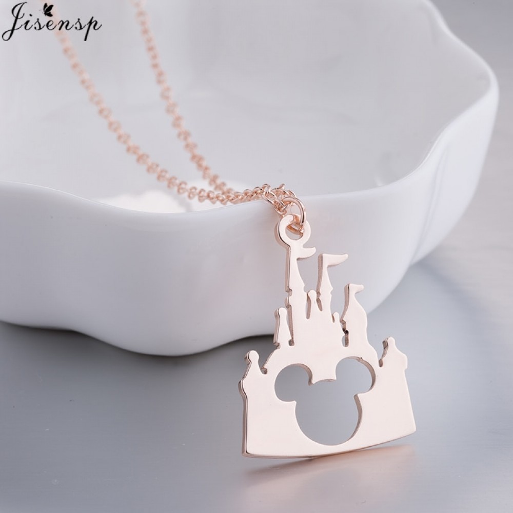 Jisensp Bijoux 2018 Fashion Mickey Head Necklace Lovely Long Chain Castle Necklaces Pendants Women Statement Jewelry Kids Gifts