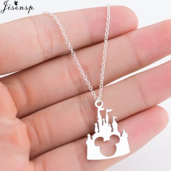 Jisensp Bijoux 2018 Fashion Mickey Head Necklace Lovely Long Chain Castle Necklaces Pendants Women Statement Jewelry Kids Gifts