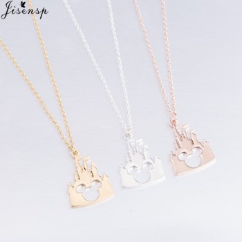 Jisensp Bijoux 2018 Fashion Mickey Head Necklace Lovely Long Chain Castle Necklaces Pendants Women Statement Jewelry Kids Gifts