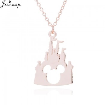 Jisensp Bijoux 2018 Fashion Mickey Head Necklace Lovely Long Chain Castle Necklaces Pendants Women Statement Jewelry Kids Gifts