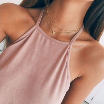 Fashion Double chain pendant heart necklace gold dot Long Necklace Women choker Necklace Drop shipping collares de moda 2019