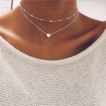 Fashion Double chain pendant heart necklace gold dot Long Necklace Women choker Necklace Drop shipping collares de moda 2019