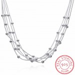 LEKANI Women Fine Jewelry 925 sterling silver 18 Five lines beads snake chain Charm Balls Multilayer Necklaces collares