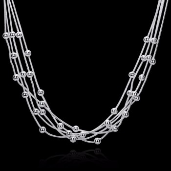 LEKANI Women Fine Jewelry 925 sterling silver 18 Five lines beads snake chain Charm Balls Multilayer Necklaces collares