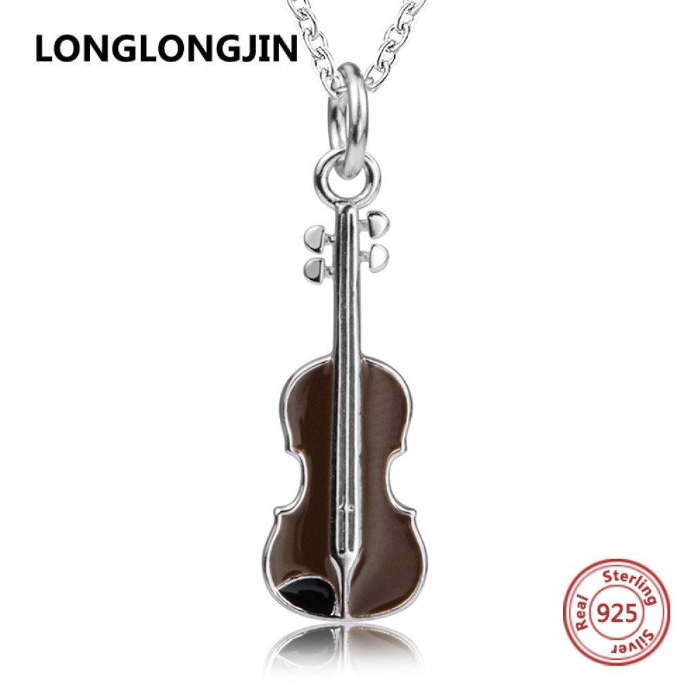 New design 925 sterling silver Musical instrument violin chain pendantamp;necklace European DIY fine jewelry making for women gifts