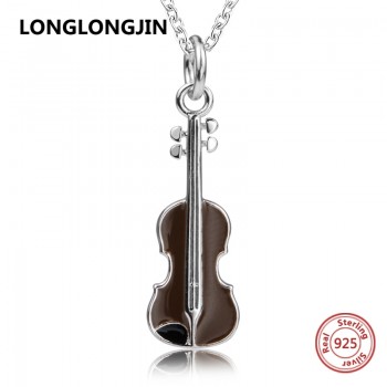 New design 925 sterling silver Musical instrument violin chain pendantamp;necklace European DIY fine jewelry making for women gifts