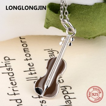 New design 925 sterling silver Musical instrument violin chain pendantamp;necklace European DIY fine jewelry making for women gifts