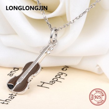 New design 925 sterling silver Musical instrument violin chain pendantamp;necklace European DIY fine jewelry making for women gifts