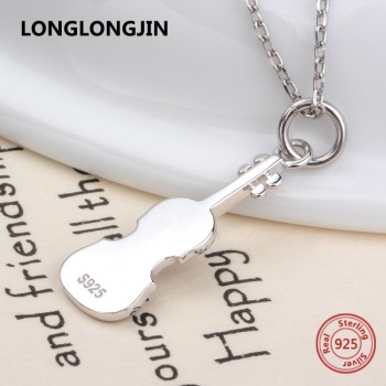 New design 925 sterling silver Musical instrument violin chain pendantamp;necklace European DIY fine jewelry making for women gifts