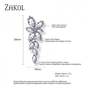 ZAKOL Marquise Cut Cluster Flower Zirconia Crystal Long Dangle Drop Earrings Shiny Leaf Bridal Wedding Jewelry for Women FSEP167