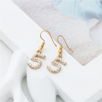 Fashion Woman New letter 5 pendant Earring Small incense Female Party Fine Rhinestone pearl Earrings