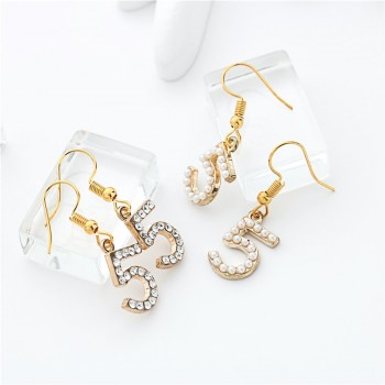 Fashion Woman New letter 5 pendant Earring Small incense Female Party Fine Rhinestone pearl Earrings