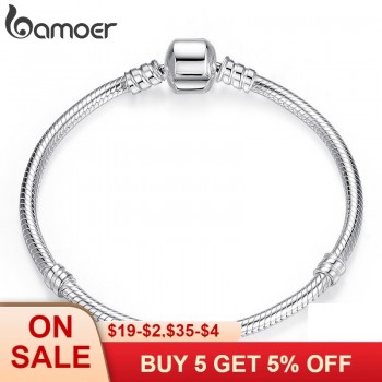 BAMOER Christmas SALE Authentic 100% 925 Sterling Silver Snake Chain Bangle amp; Bracelet Luxury Jewelry 17-20CM PAS902