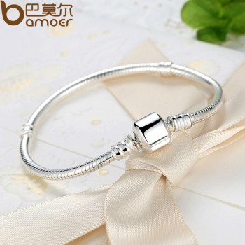 BAMOER Christmas SALE Authentic 100% 925 Sterling Silver Snake Chain Bangle amp; Bracelet Luxury Jewelry 17-20CM PAS902