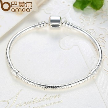 BAMOER Christmas SALE Authentic 100% 925 Sterling Silver Snake Chain Bangle amp; Bracelet Luxury Jewelry 17-20CM PAS902