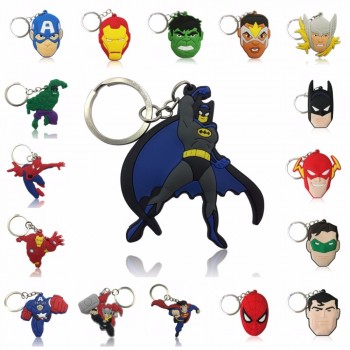 1pcs Cartoon Figure Marvel Avenger Key Chain PVC Anime Hulk Batman Key Ring Kid Toy Pendant Super Hero Keychain Holder Xmas Gift