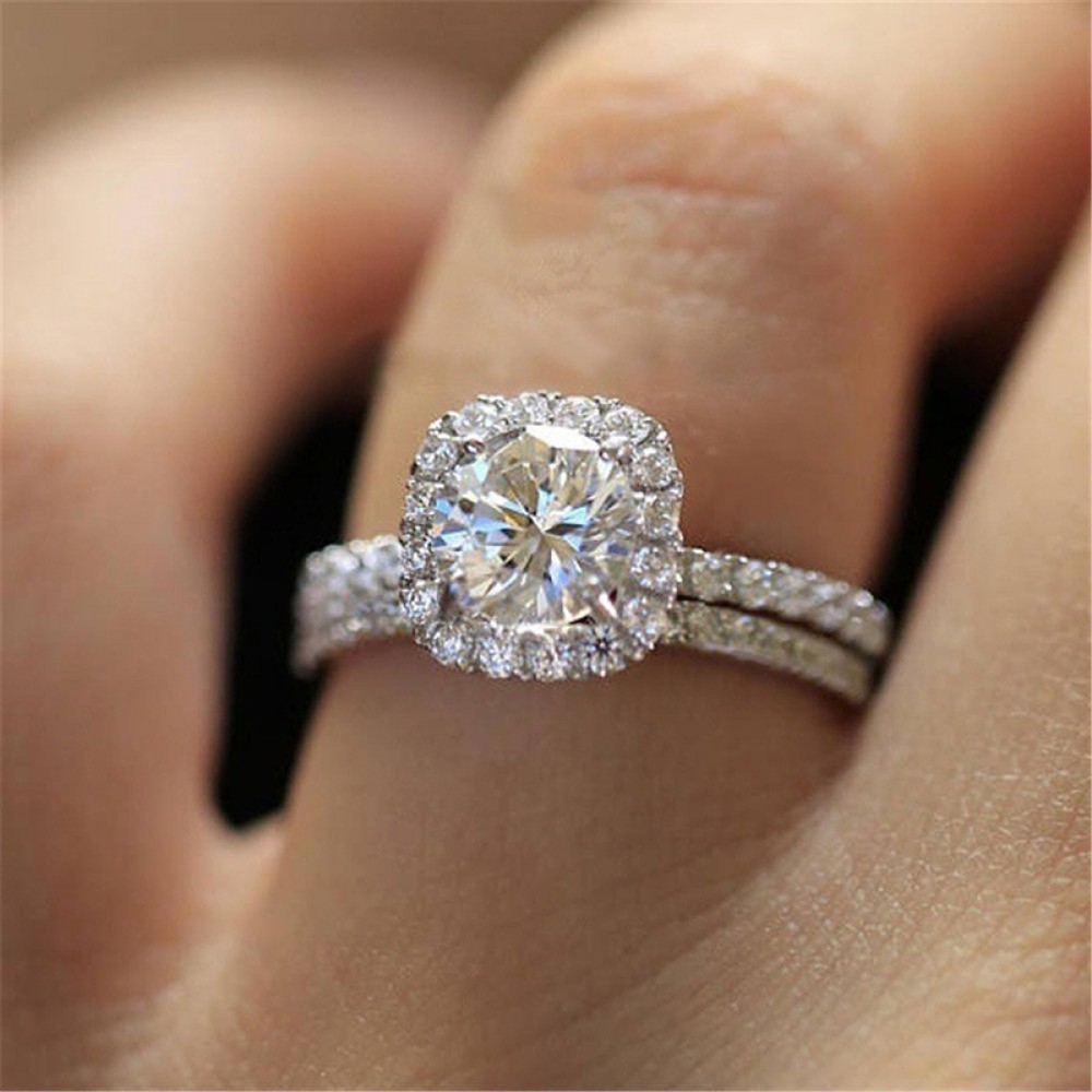 ZORCVENS Classic Engagement Ring Set Square Design AAA White Cubic Zircon Female Women Wedding Band CZ Rings Jewelry