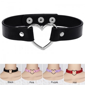 Lady Handmade PU Choker O Round Metal Leather Collar Bondage Harness Necklace Fashion Jewelry Gift CX17