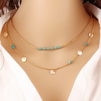 Multi-layered Necklace Metal Pendant Necklace Fashion Crystal Sequins Necklace Femininity Trend Of  Clavicle Chain Jewelry Y8