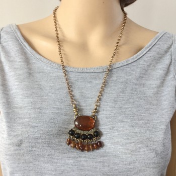 Free Shipping New Fashion Cute Simple Brown Resin Beads Pendant Necklace