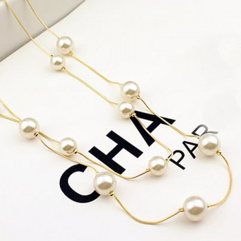 The Latest Jewelry Lovely Long Double-deck Imitation Pearls Female Charm Pendant Sweater chain Women Jewelry Gifts New Arrive