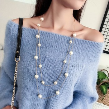 The Latest Jewelry Lovely Long Double-deck Imitation Pearls Female Charm Pendant Sweater chain Women Jewelry Gifts New Arrive