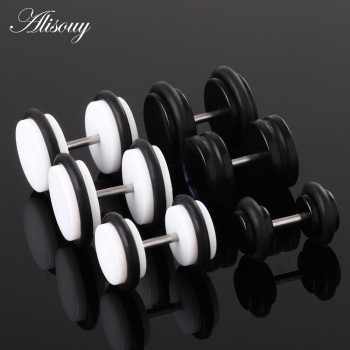 Alisouy 2 PCS Earrings Men Women Stud Acrylic Fashion Stud Earrings Body Jewelry White Black 6mm 8mm 10mm ear body jewelry