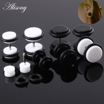 Alisouy 2 PCS Earrings Men Women Stud Acrylic Fashion Stud Earrings Body Jewelry White Black 6mm 8mm 10mm ear body jewelry