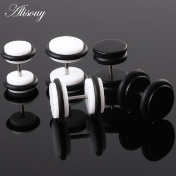 Alisouy 2 PCS Earrings Men Women Stud Acrylic Fashion Stud Earrings Body Jewelry White Black 6mm 8mm 10mm ear body jewelry