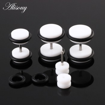 Alisouy 2 PCS Earrings Men Women Stud Acrylic Fashion Stud Earrings Body Jewelry White Black 6mm 8mm 10mm ear body jewelry