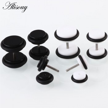 Alisouy 2 PCS Earrings Men Women Stud Acrylic Fashion Stud Earrings Body Jewelry White Black 6mm 8mm 10mm ear body jewelry