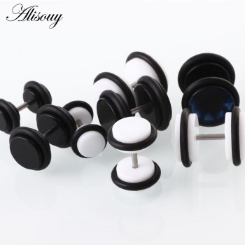 Alisouy 2 PCS Earrings Men Women Stud Acrylic Fashion Stud Earrings Body Jewelry White Black 6mm 8mm 10mm ear body jewelry