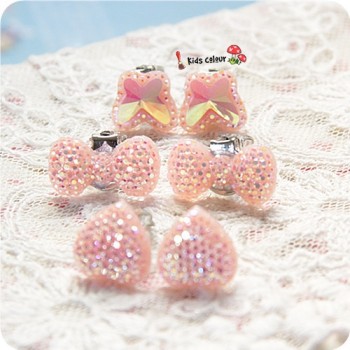 720 New Arrival Cute Heart/Bow/Butterfly Ear Clips Children Clip Earrings Girl Resin Ear Clips FD957