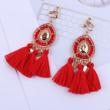 New Arrival Tassel Clip On Earrings Without Piercing Bohemia Fashion Jewelry Trendy Cotton Rope Fringe Ear Clip For Women Party