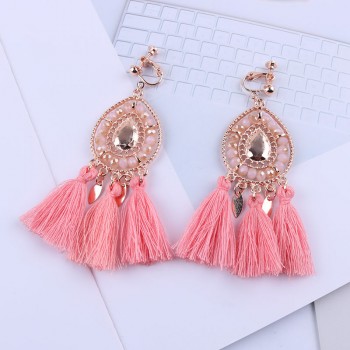 New Arrival Tassel Clip On Earrings Without Piercing Bohemia Fashion Jewelry Trendy Cotton Rope Fringe Ear Clip For Women Party