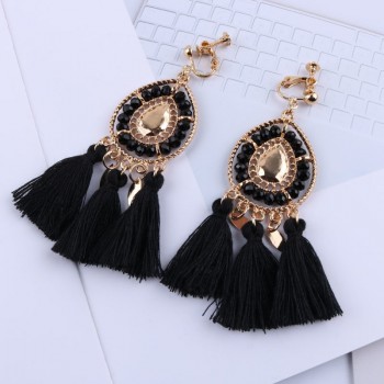 New Arrival Tassel Clip On Earrings Without Piercing Bohemia Fashion Jewelry Trendy Cotton Rope Fringe Ear Clip For Women Party