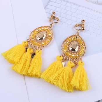 New Arrival Tassel Clip On Earrings Without Piercing Bohemia Fashion Jewelry Trendy Cotton Rope Fringe Ear Clip For Women Party