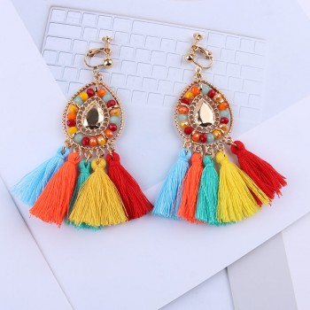 New Arrival Tassel Clip On Earrings Without Piercing Bohemia Fashion Jewelry Trendy Cotton Rope Fringe Ear Clip For Women Party