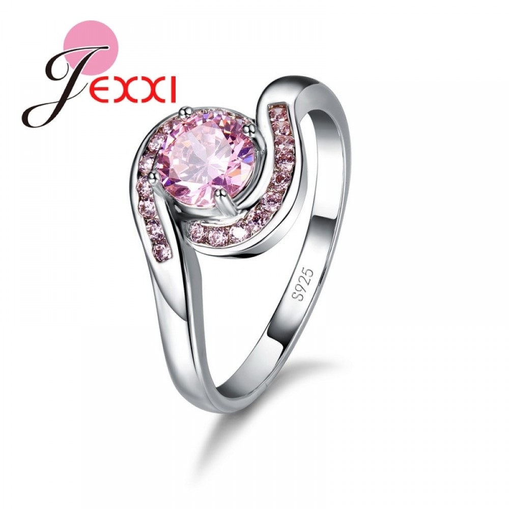 Jemmin New Design Pink Cubic Zirconia Ring Fashion 925 Sterling Silver Women Wedding Engagement Party Jewelry Sweet Lover Gift