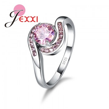 Jemmin New Design Pink Cubic Zirconia Ring Fashion 925 Sterling Silver Women Wedding Engagement Party Jewelry Sweet Lover Gift