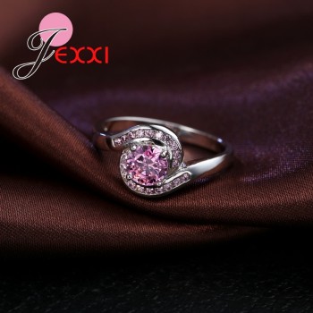 Jemmin New Design Pink Cubic Zirconia Ring Fashion 925 Sterling Silver Women Wedding Engagement Party Jewelry Sweet Lover Gift