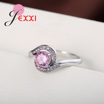 Jemmin New Design Pink Cubic Zirconia Ring Fashion 925 Sterling Silver Women Wedding Engagement Party Jewelry Sweet Lover Gift