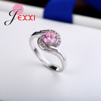 Jemmin New Design Pink Cubic Zirconia Ring Fashion 925 Sterling Silver Women Wedding Engagement Party Jewelry Sweet Lover Gift