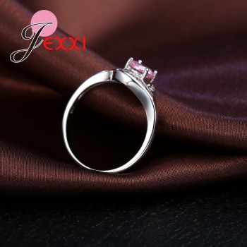 Jemmin New Design Pink Cubic Zirconia Ring Fashion 925 Sterling Silver Women Wedding Engagement Party Jewelry Sweet Lover Gift