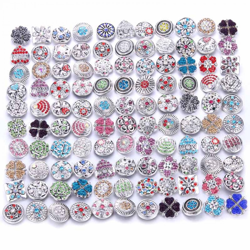 Wholesale 10pcs/lot 18mm Snap Jewelry Mix Many Styles 18mm Metal Snap buttons Silver buttons Rhinestone Snaps Jewelry 0728