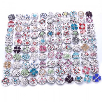 Wholesale 10pcs/lot 18mm Snap Jewelry Mix Many Styles 18mm Metal Snap buttons Silver buttons Rhinestone Snaps Jewelry 0728