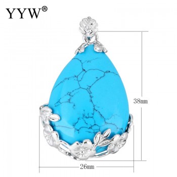 2018 Fashion Jewelry Natural Stone Pendant Water Drop Crystal Pillar Plated Silver Flower Charm Pendants Opal Quartz DIY Pendant