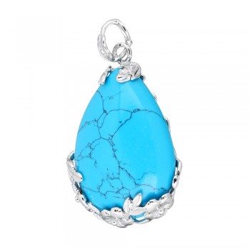 2018 Fashion Jewelry Natural Stone Pendant Water Drop Crystal Pillar Plated Silver Flower Charm Pendants Opal Quartz DIY Pendant